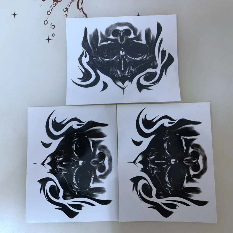 New Skull Neck Tattoo Ephemere Man European and American Dark Tattoo Stickers Personality Cool Skull Waterproof Fake Tattoos Art