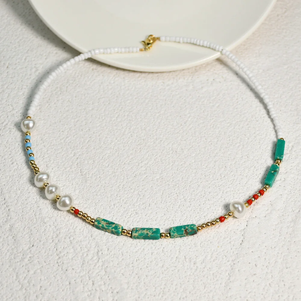Agate Green Semi-Precious Stone Handmade Necklace