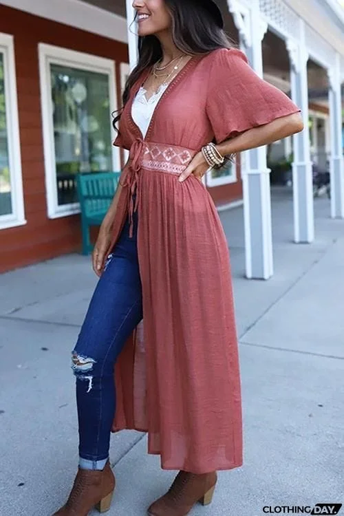 Half Sleeve Lace Up Cardigan