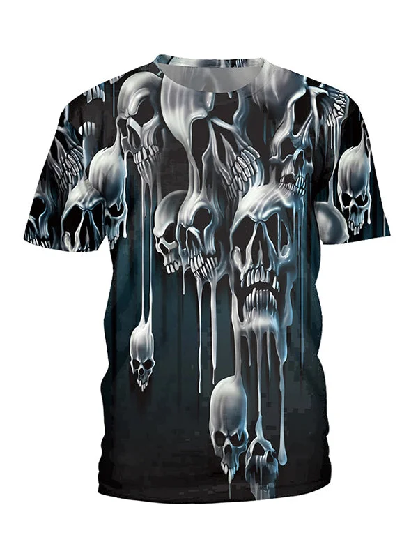 Skull 3d Printed Round Neck Loose T-shirt