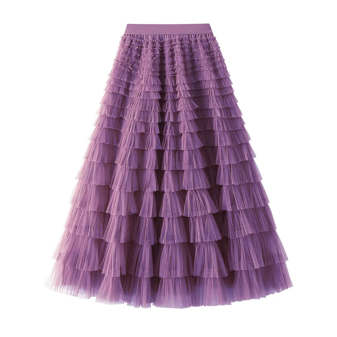 Nigikala Nigikala Yarn Lotus Leaf Side Temperament Skirt Women's Dress 2025 Spring And Autumn New Famous Woman Long Dress Thin Cake Skirt 2210