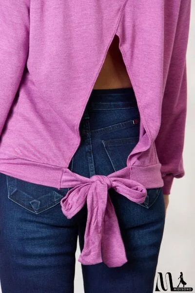 MidiSono - BiBi Tie Back Drop Shoulder Long Sleeve Top