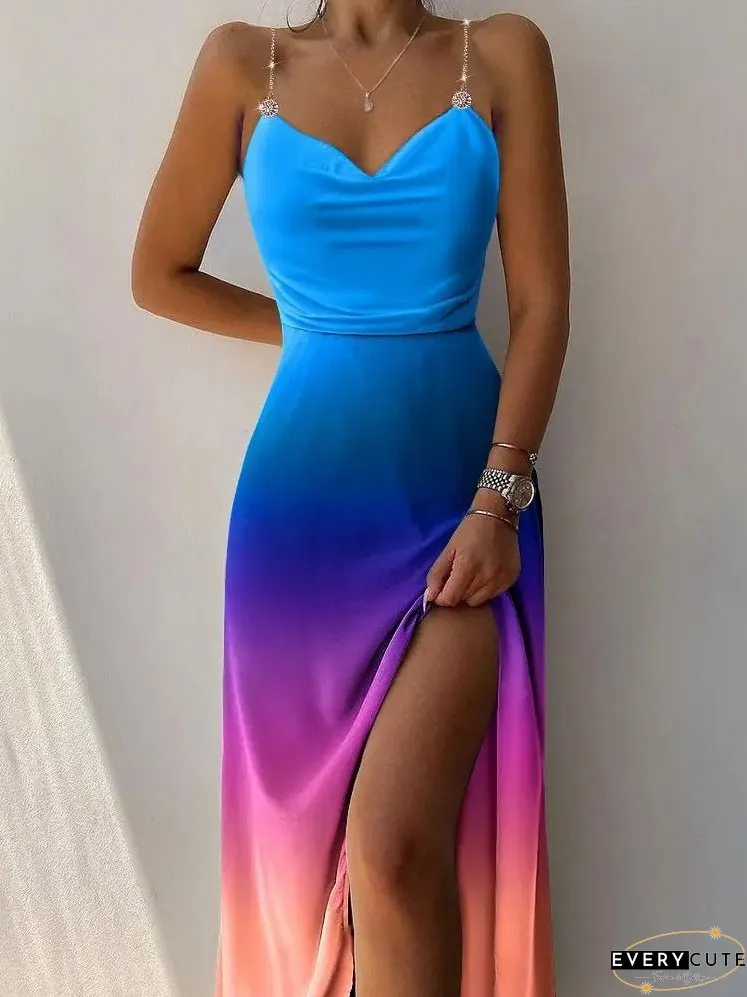 Dresses Tie-Dye Sling Sleeveless Slit Dress for Women