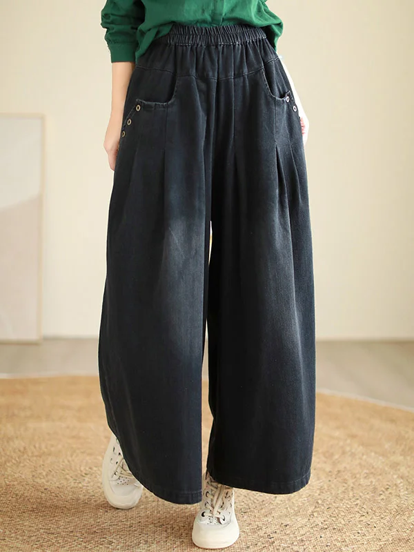Pleated Elasticity Wide Pants Loose Jean Pants Bottoms Flared Trousers