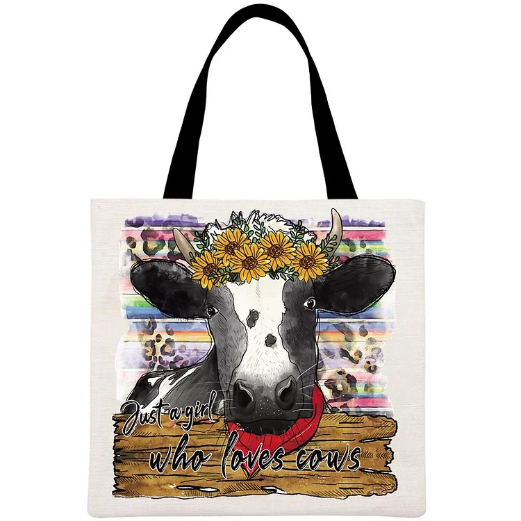 Just a Girl Who Loves Cows Printed Linen Bag