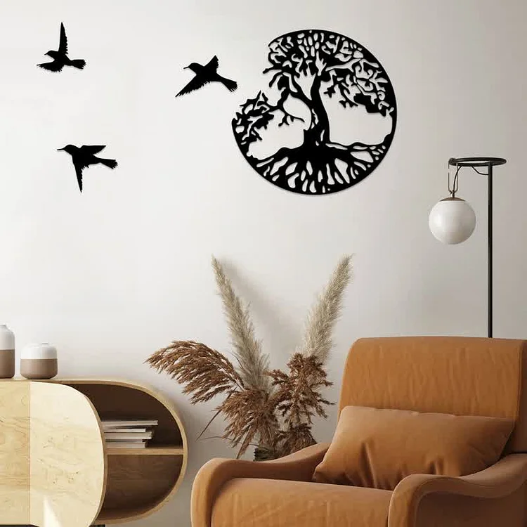 Tree of Life with Three Birds Metal Wall Decor