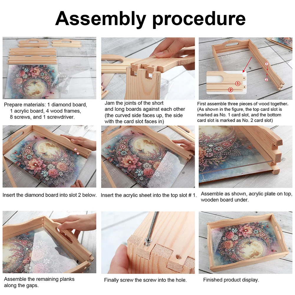 DIY Cross Wooden 5D Diamond Painting Tray Art Craft with Handles for Home Decor