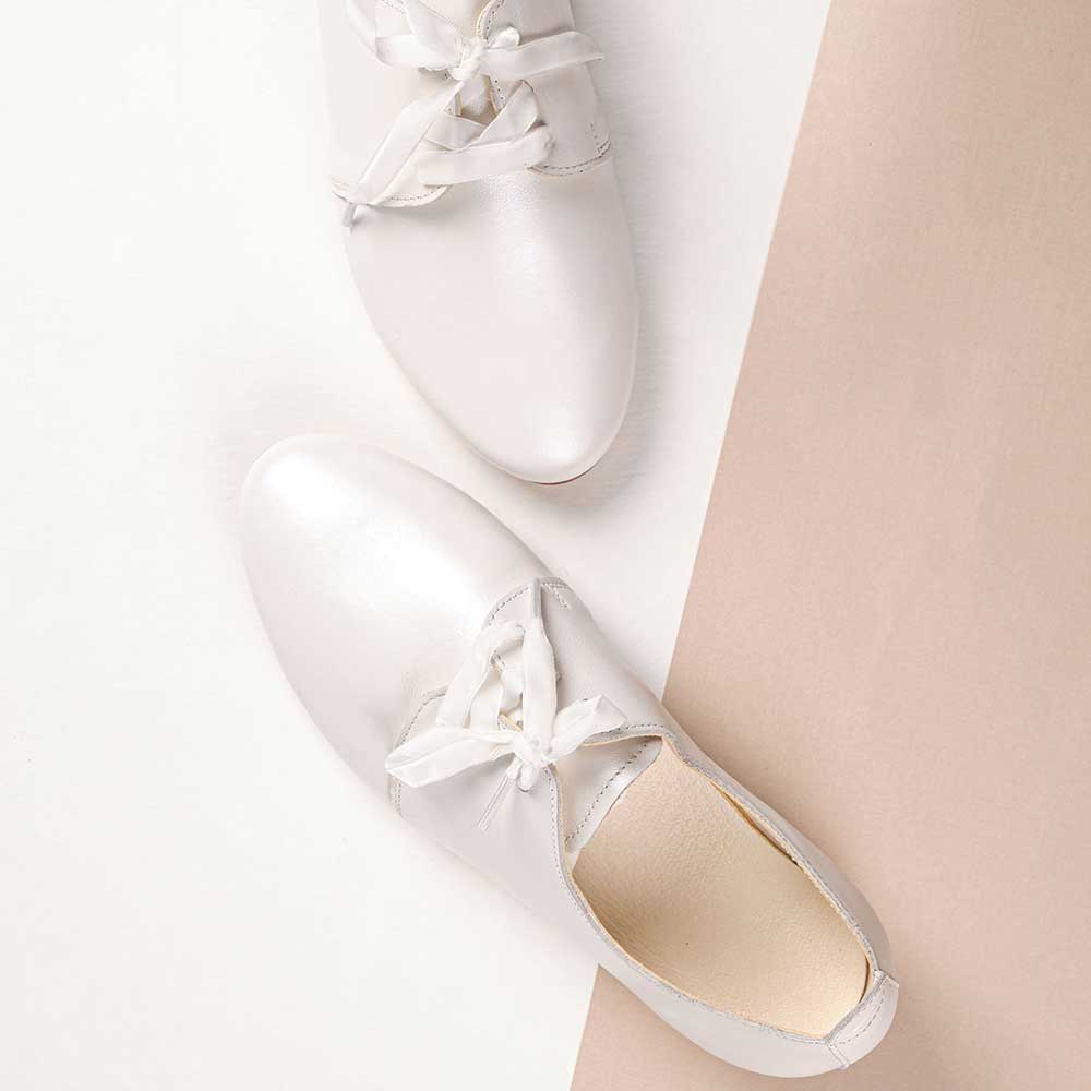 White Vegan Leather Round Toe Flat Lace-Up Formal Oxford Shoes Nicepairs