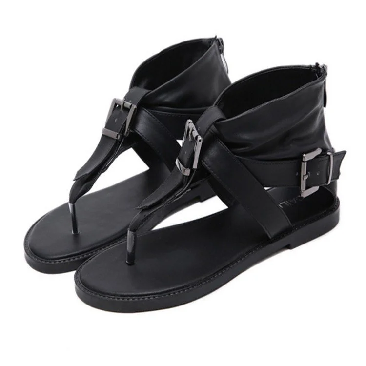 Yyvonne Shoes Summer 2025 New Retro Roman Shoes Belt Buckle Toe Flat Summer Shoes Women