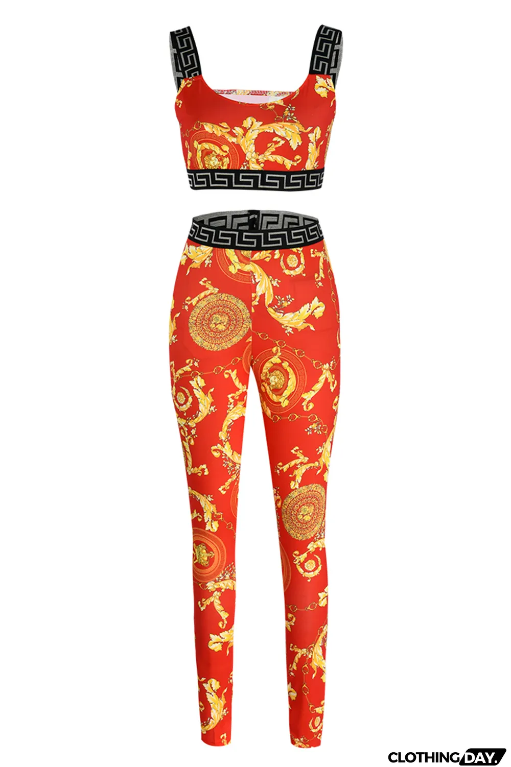 Black Fashion Casual Print Patchwork Backless O Neck Sleeveless Two Pieces