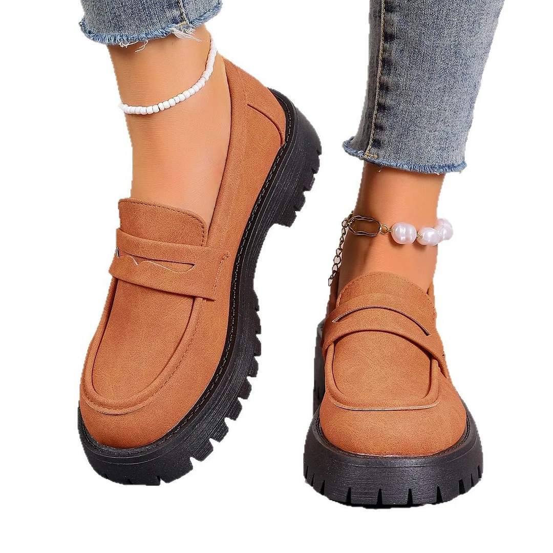 Breakj Breakj Autumn New Lefu Shoes Casual British Style Women's Shoes Thick Heel Thick Soles Feet Retro Large Size Women's Shoes