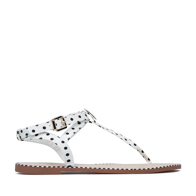 White Polka Dots Flip-Flops Comfortable Flats Slingback Sandals |FSJ Shoes