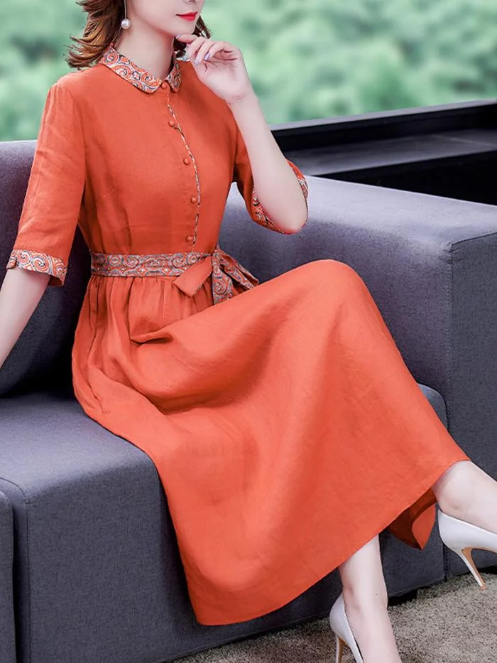 New Style Cotton and Linen Platycodon Dress