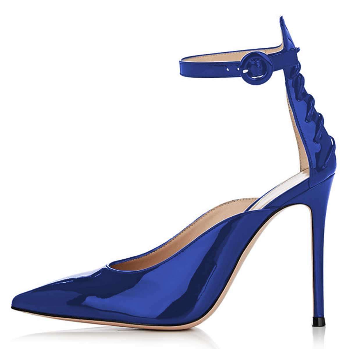 GOOSHOE Blue Mirror Leather Lace Up Ankle Strap Stiletto Heels Pumps