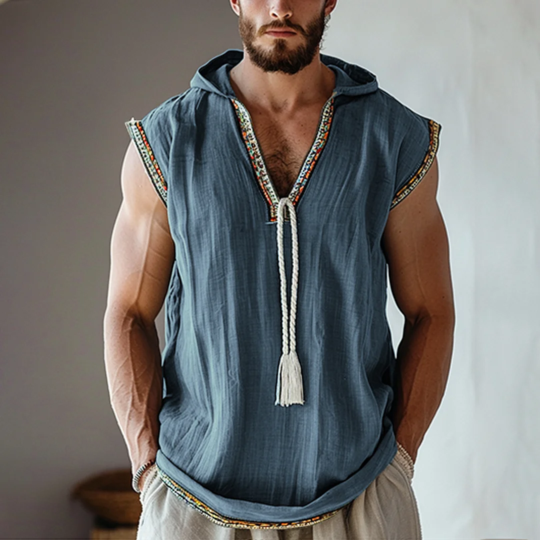 Men's Bohemian Hooded Sleeveless Shirt-inspireuse