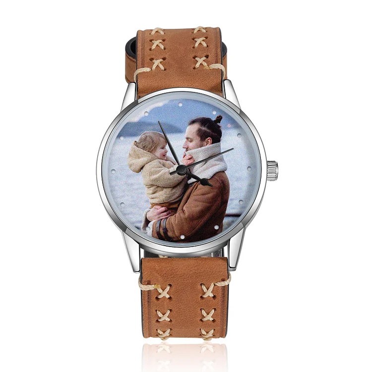 Personalized Men Photo Watch Leather Strap Fashion Watch Father's Day Gift