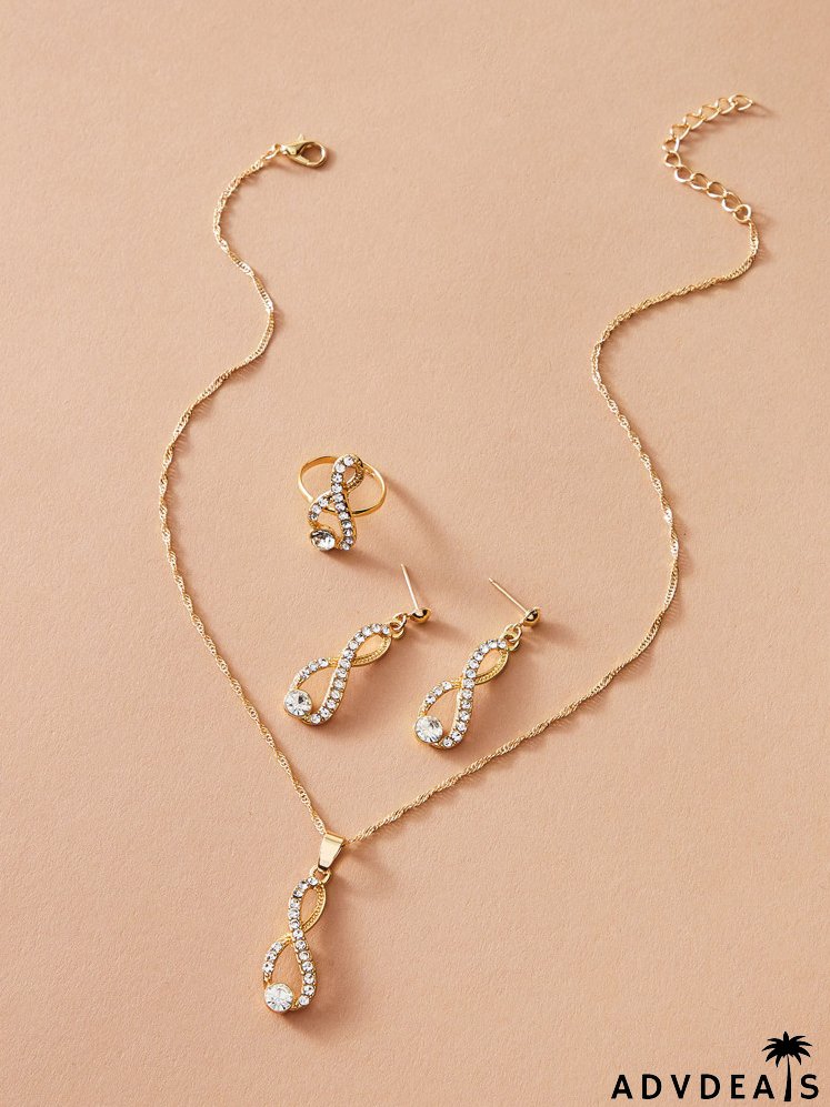 4pcs Rhinestone Decor Jewelry Set