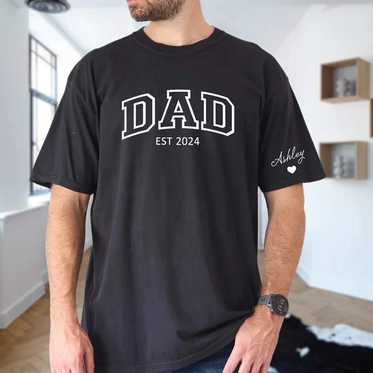 Custom Dad Shirt with Kid Name on Sleeve,Personalized Dad Shirt,New Dad Gift,Gift for dad,Gifts for Dad,Father's Day Gift