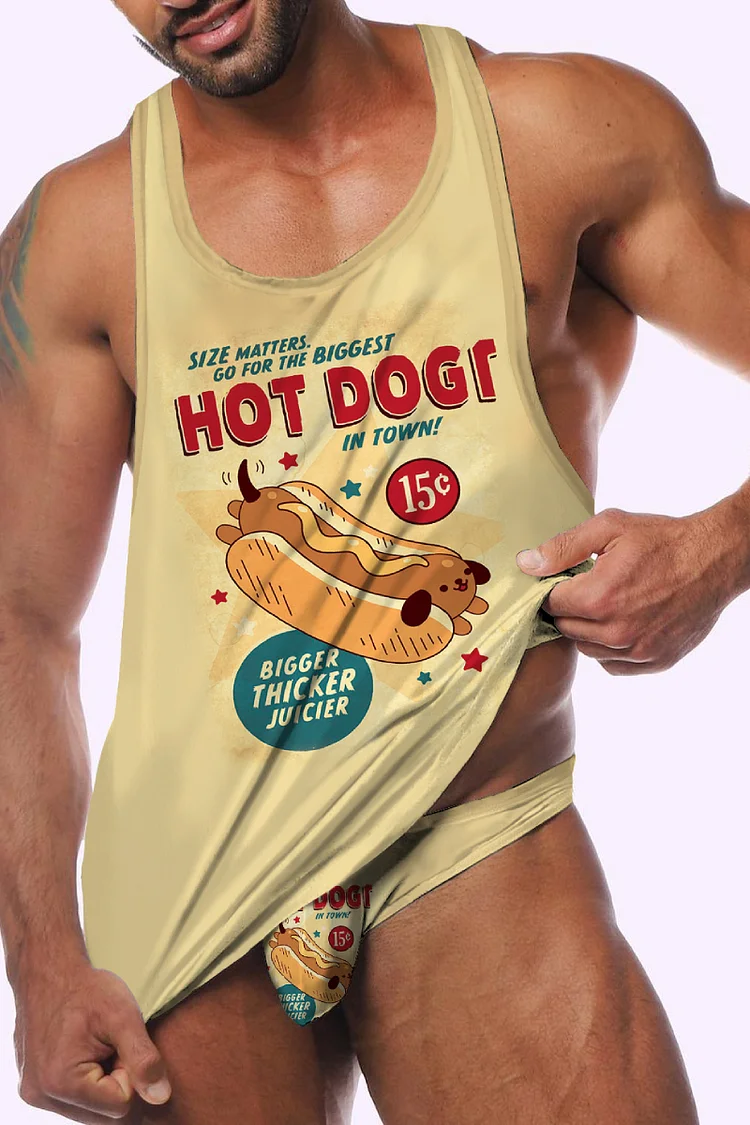 Ciciful Hot Dog Print Tank Top With Briefs Casual Two Piece Set