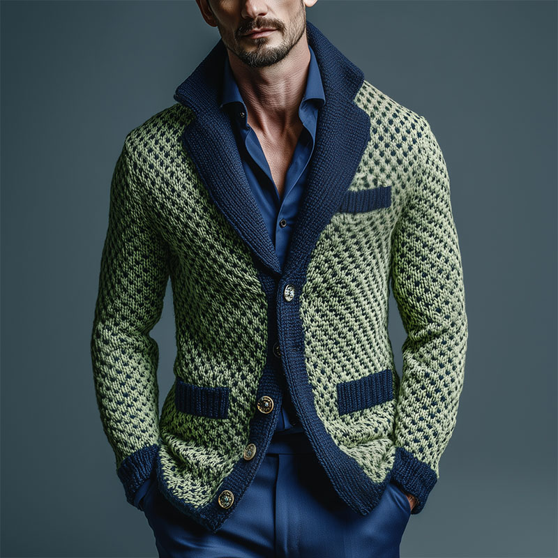 Men&rsquo;s Vintage Jacquard Knit Lapel Cardigan