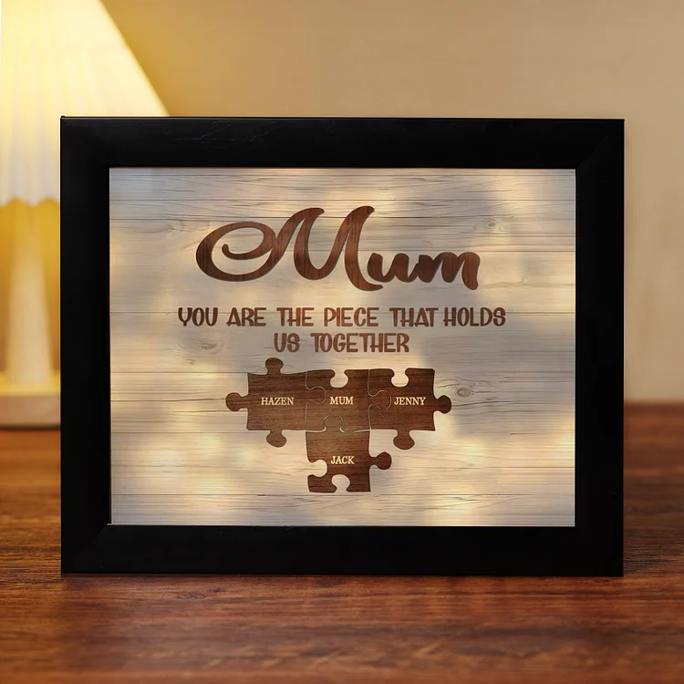 4 Names-Personalized Family Puzzle Frame You Are The Piece That Holds Us Together Custom 4 Names And Text LED Night Light