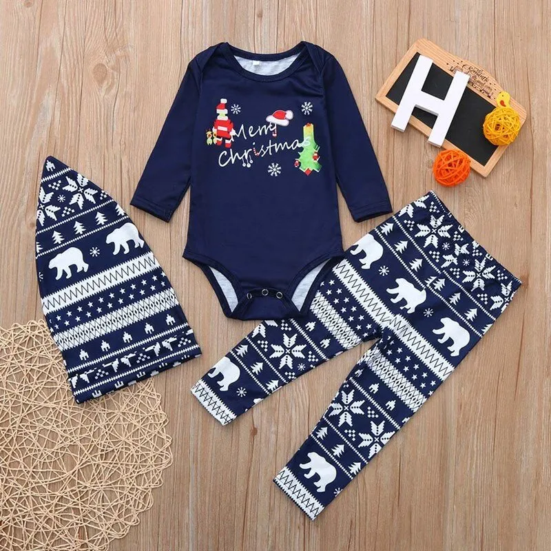 Christmas Family Matching Sleepwear Pajamas Sets Merry Christmas Santa Top and Snowflake Bear Pants