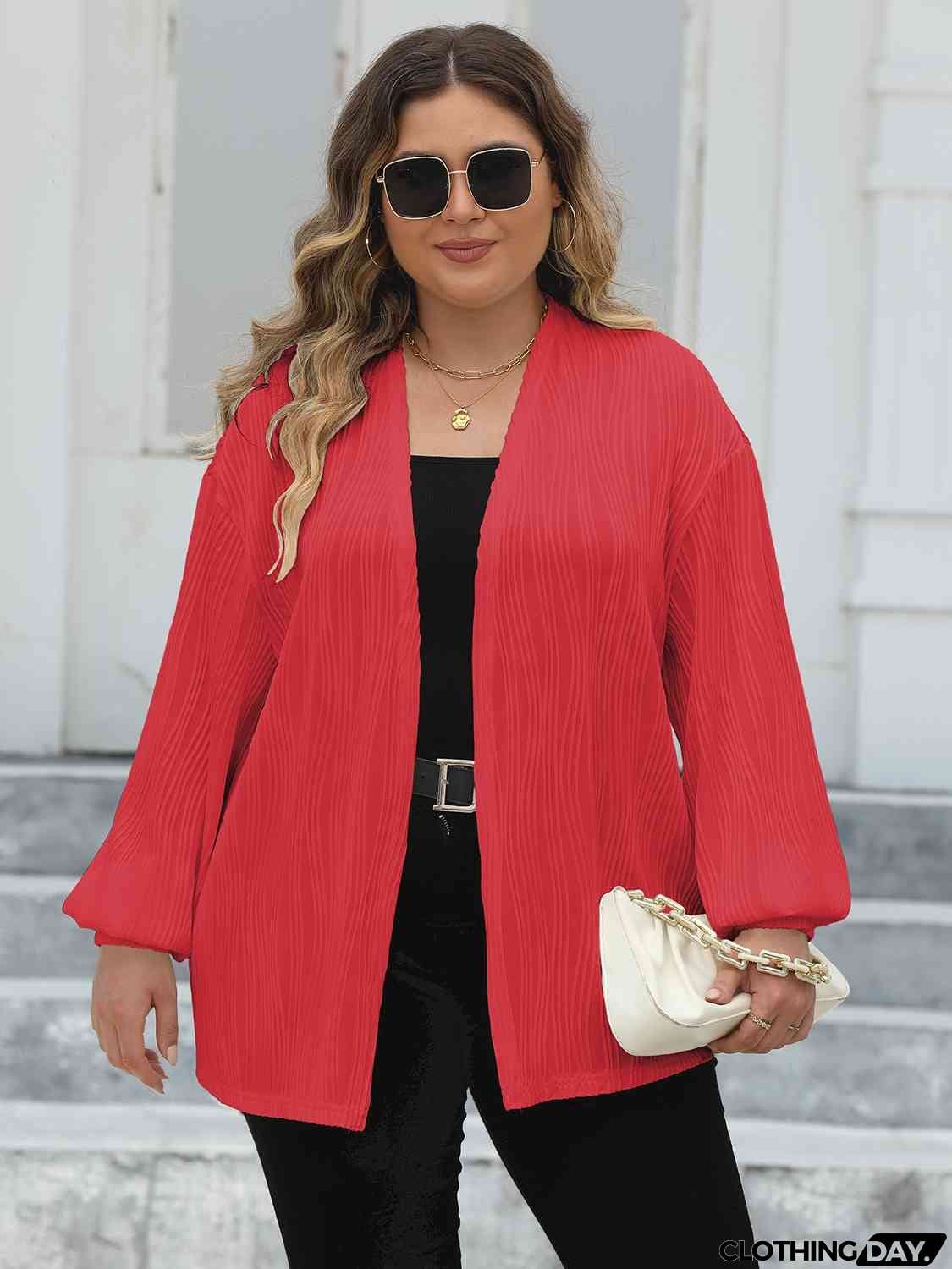 Plus Size Open Front Long Sleeve Cardigan