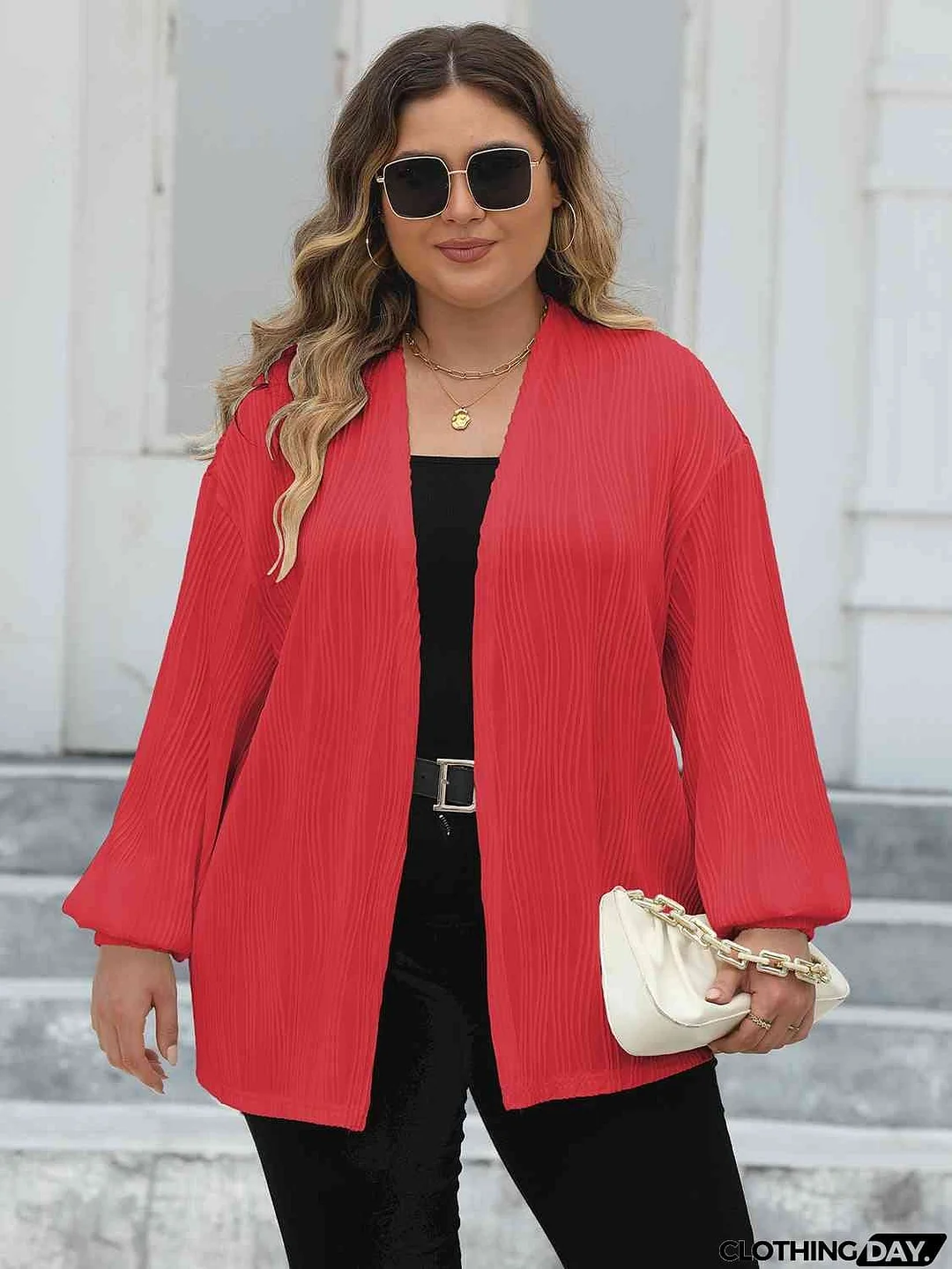 Plus Size Open Front Long Sleeve Cardigan