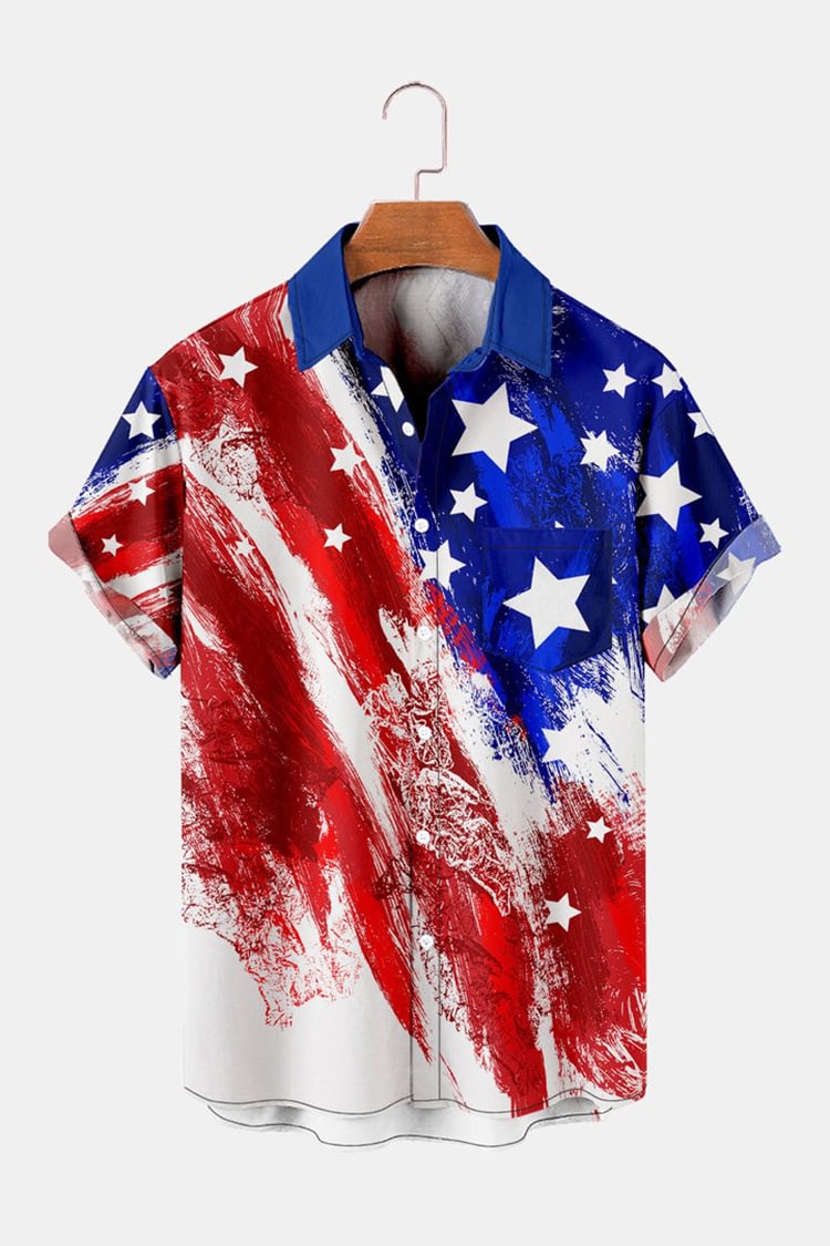 Tiboyz Casual Flag Print Short Sleeve Shirt