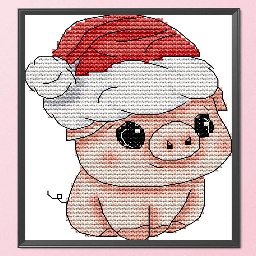14CT Partial Printed Cross Stitch - Christmas Pig(13*15cm)