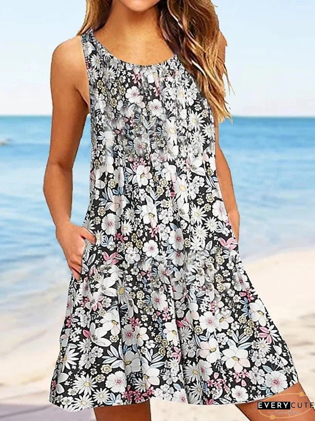 Casual Dress Tank Summer Graphic Floral Print Crew Neck Mini Fashion Classic Daily Holiday