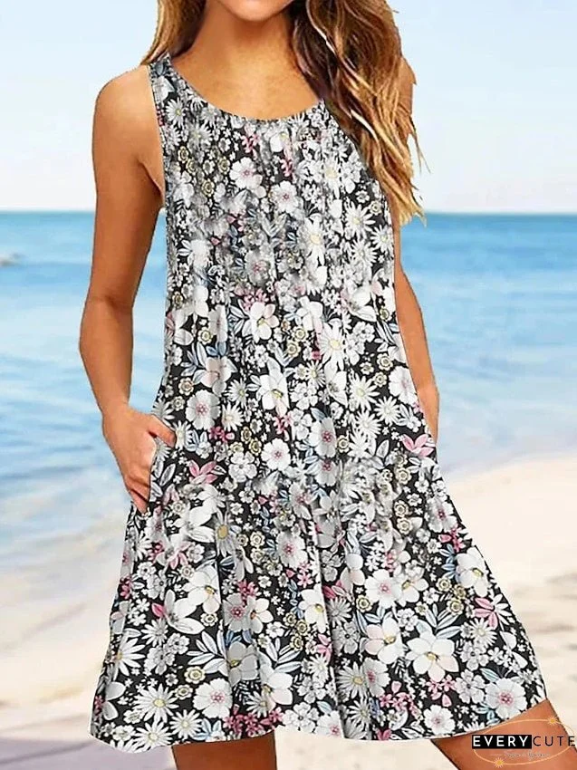 Casual Dress Tank Dress Summer Dress Graphic Floral Print Crew Neck Mini Dress Fashion Classic Daily Holiday Sleeveless Loose Fit Black And White Pearl White Summer Spring S M L XL XXL for Women