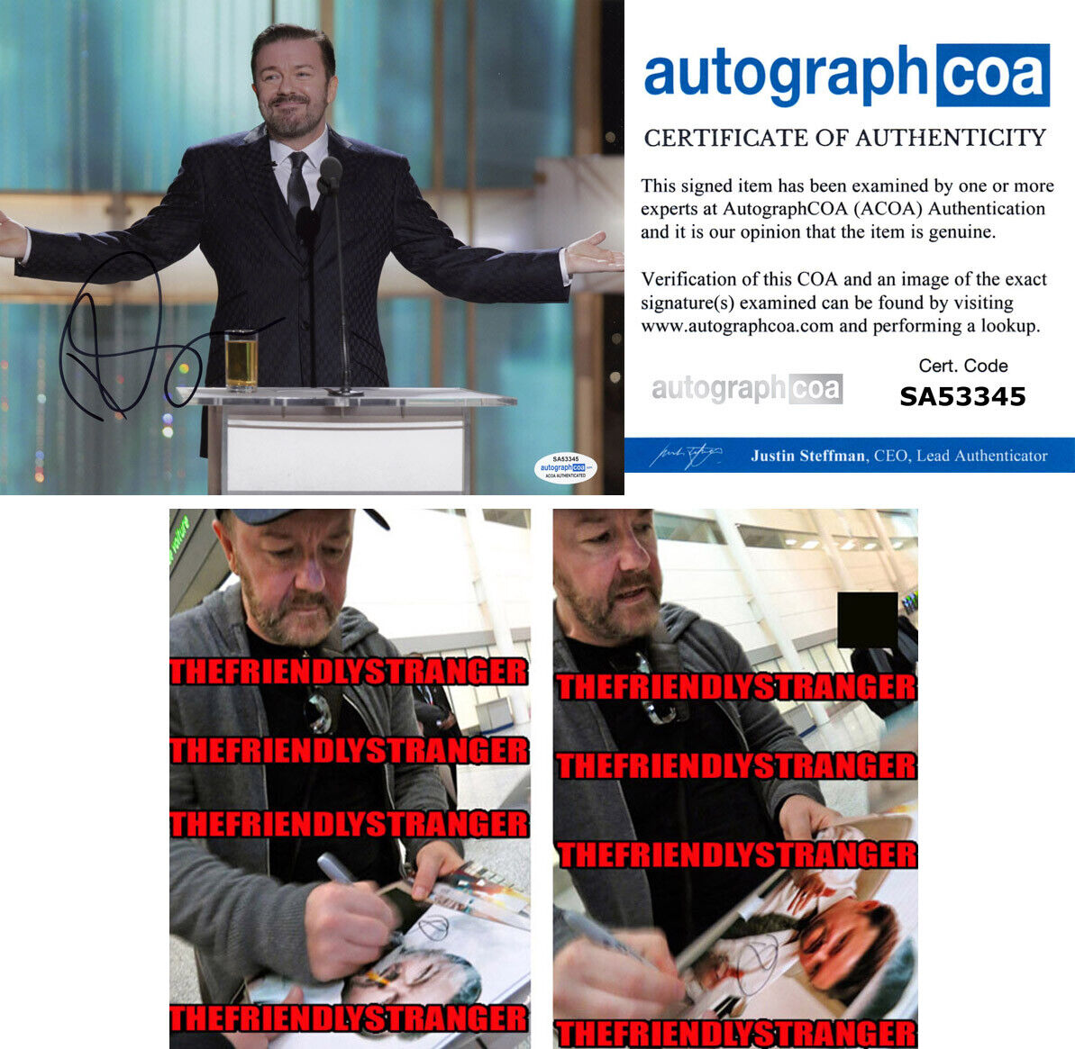 RICKY GERVAIS signed Autographed GOLDEN GLOBES