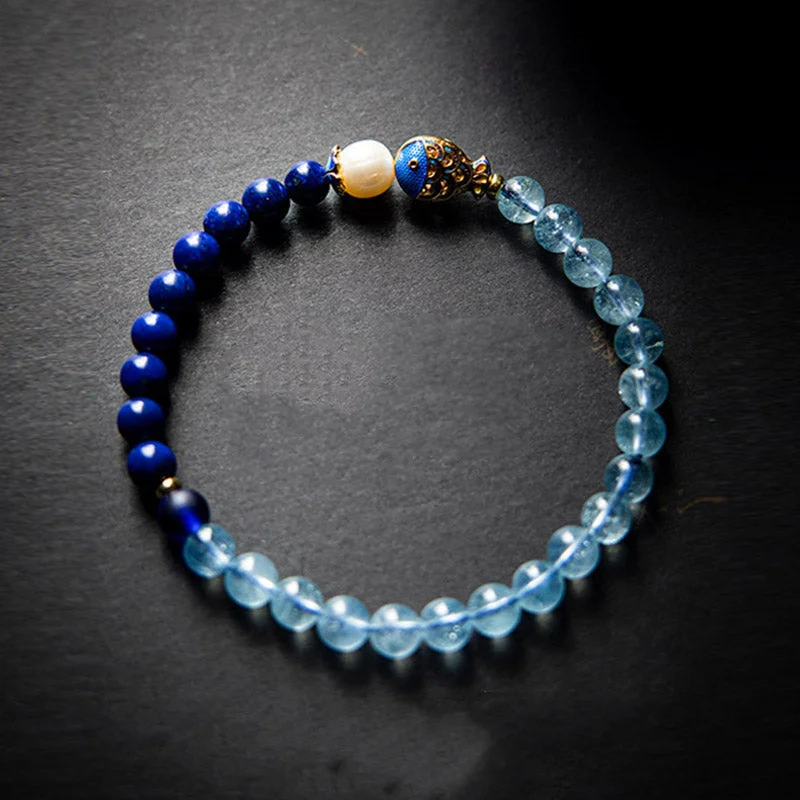 Natural Aquamarine Lazurite Fish Healing Bracelet