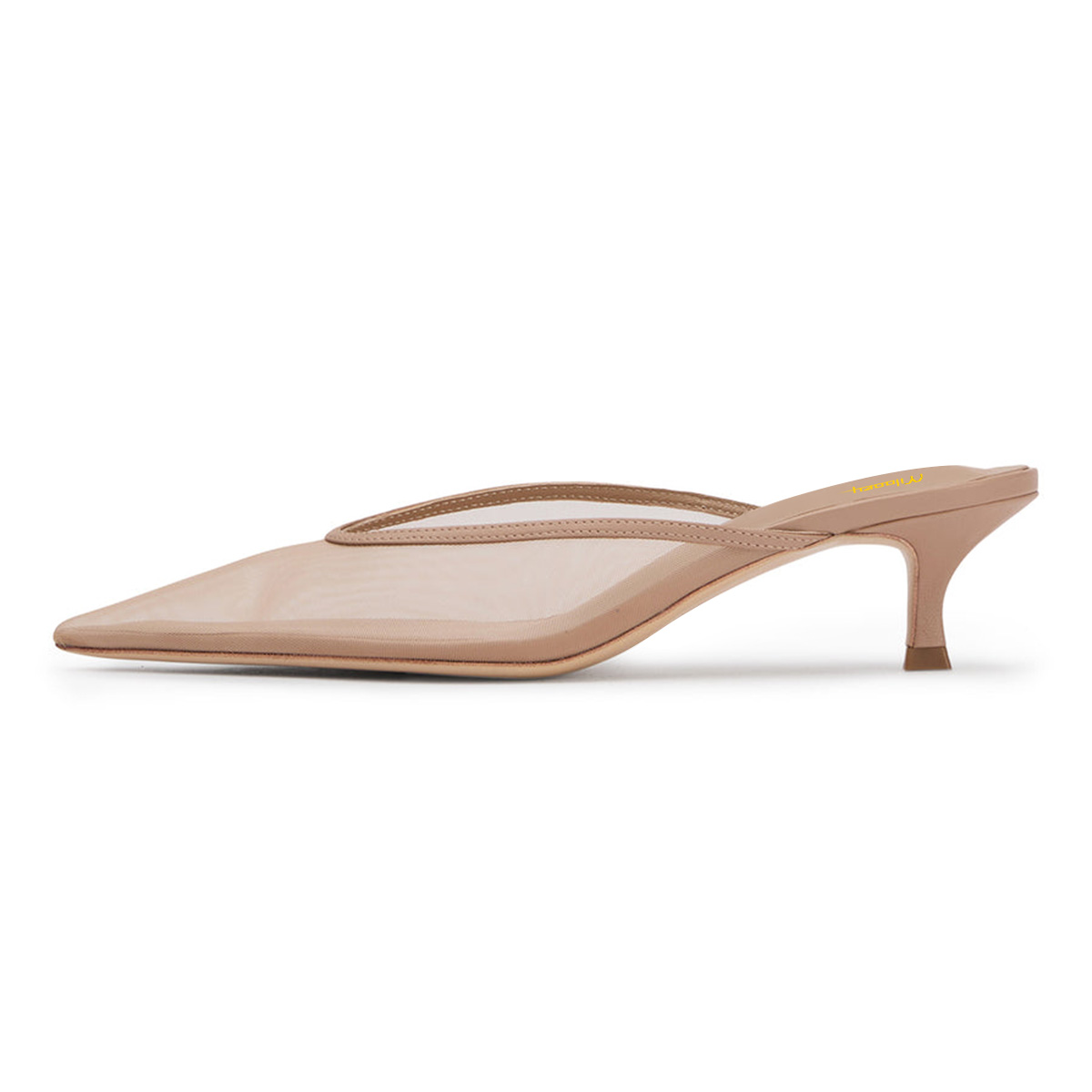 Nude Mesh Slip-On Pointed Toe Kitten Heel Mule Shoes for Women Nicepairs