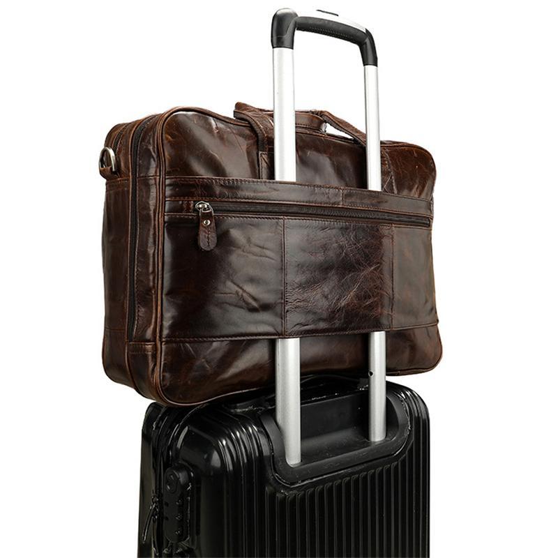 Classic Briefcase Leather Men's Portable 17 Inch Computer Bag Travel Bag