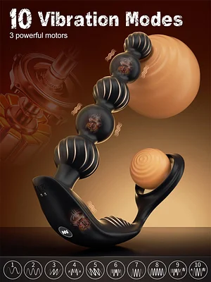 Vibrating Anal Beads Butt Plug With Penis Ring 10 Powerful Vibration Remote Control