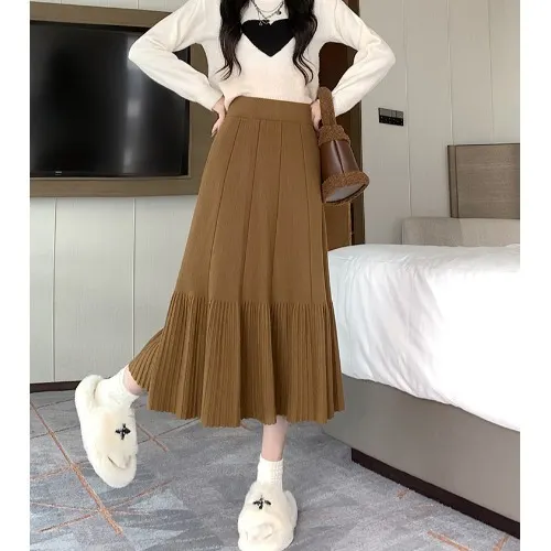 Nigikala Nigikala Knitted Half-Dress Woman 2025 New Autumn And Winter Thick High Waist Thin Temperament A Word Fishtail Skirt