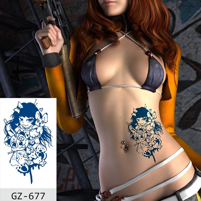 Temporary Waterproof Tattoos Stickers Sexy Mythical Dragon Girl Fox Mask Juice Ink Lasting Arm Back Body Buttocks Fake Tatoo DIY