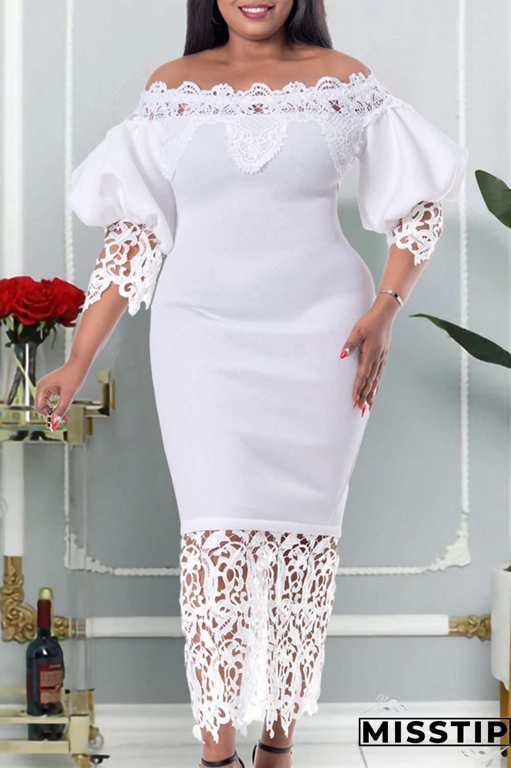 Blue Fashion Casual Solid Patchwork Off the Shoulder Long Dress Dresses