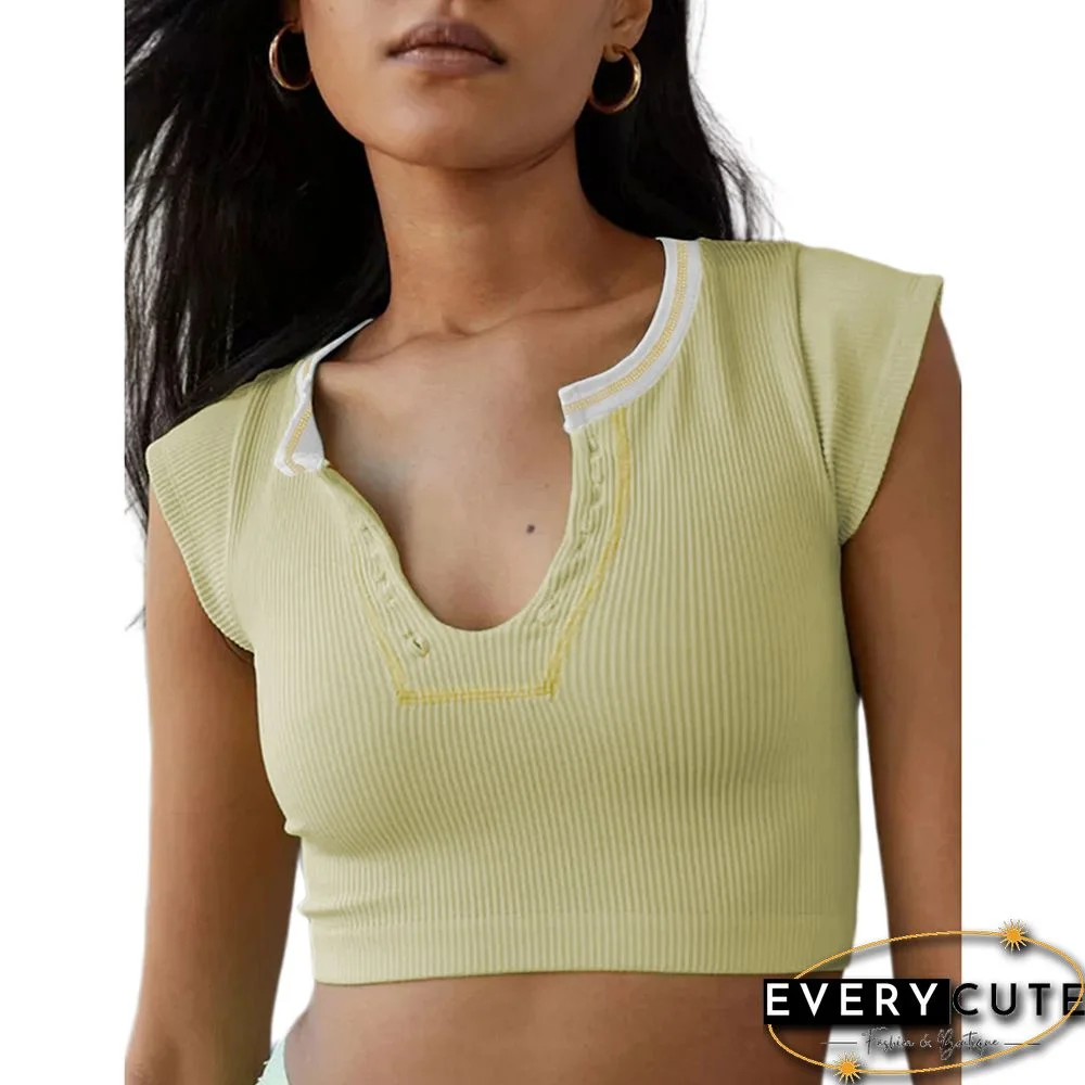 Yellow Rib Slim Fit Knit Crop Tops