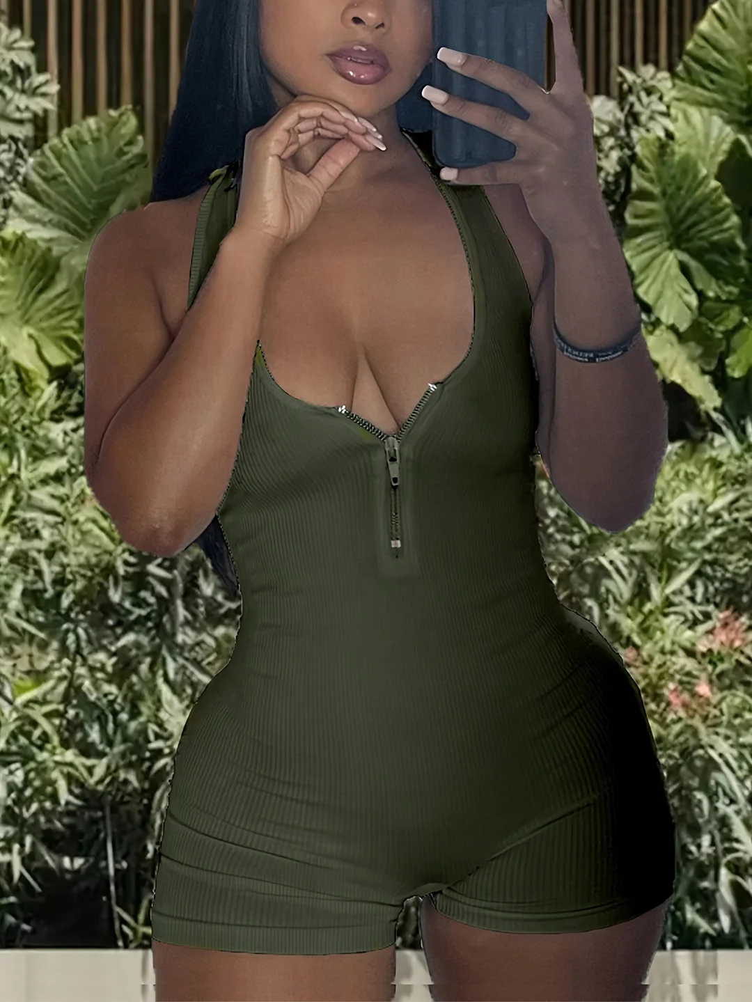 Uveng Uveng Summer Women's Explosive Solid Color Zipper High-Waisted Jumpsuit