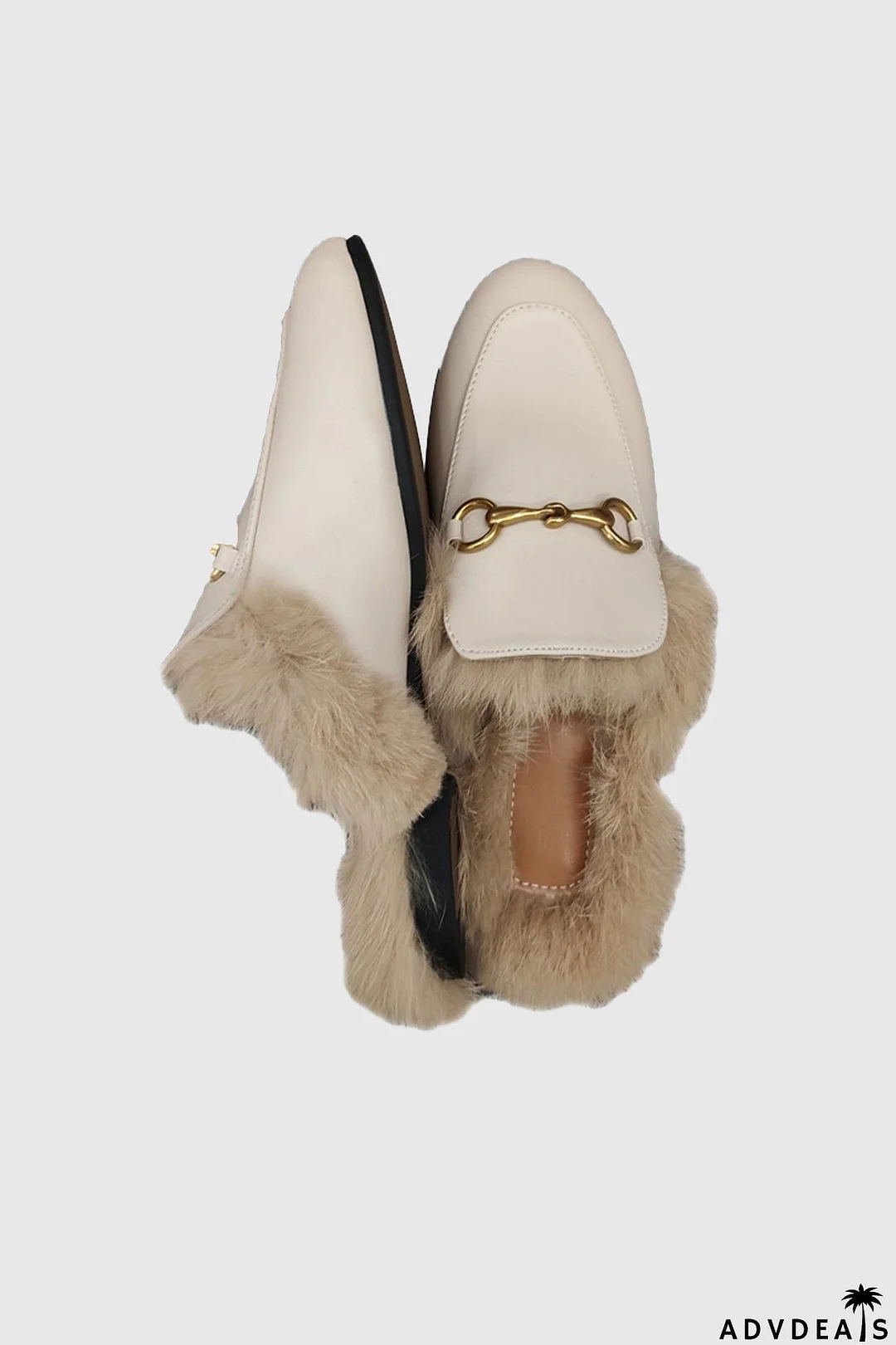 Rabbit Fur Lined Leather Loafer Mules