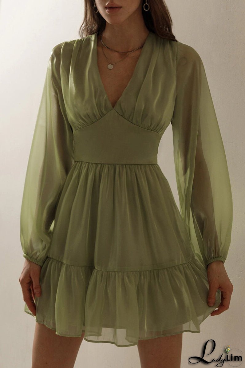 Glitter V Neck Long Sleeve Mini Dress