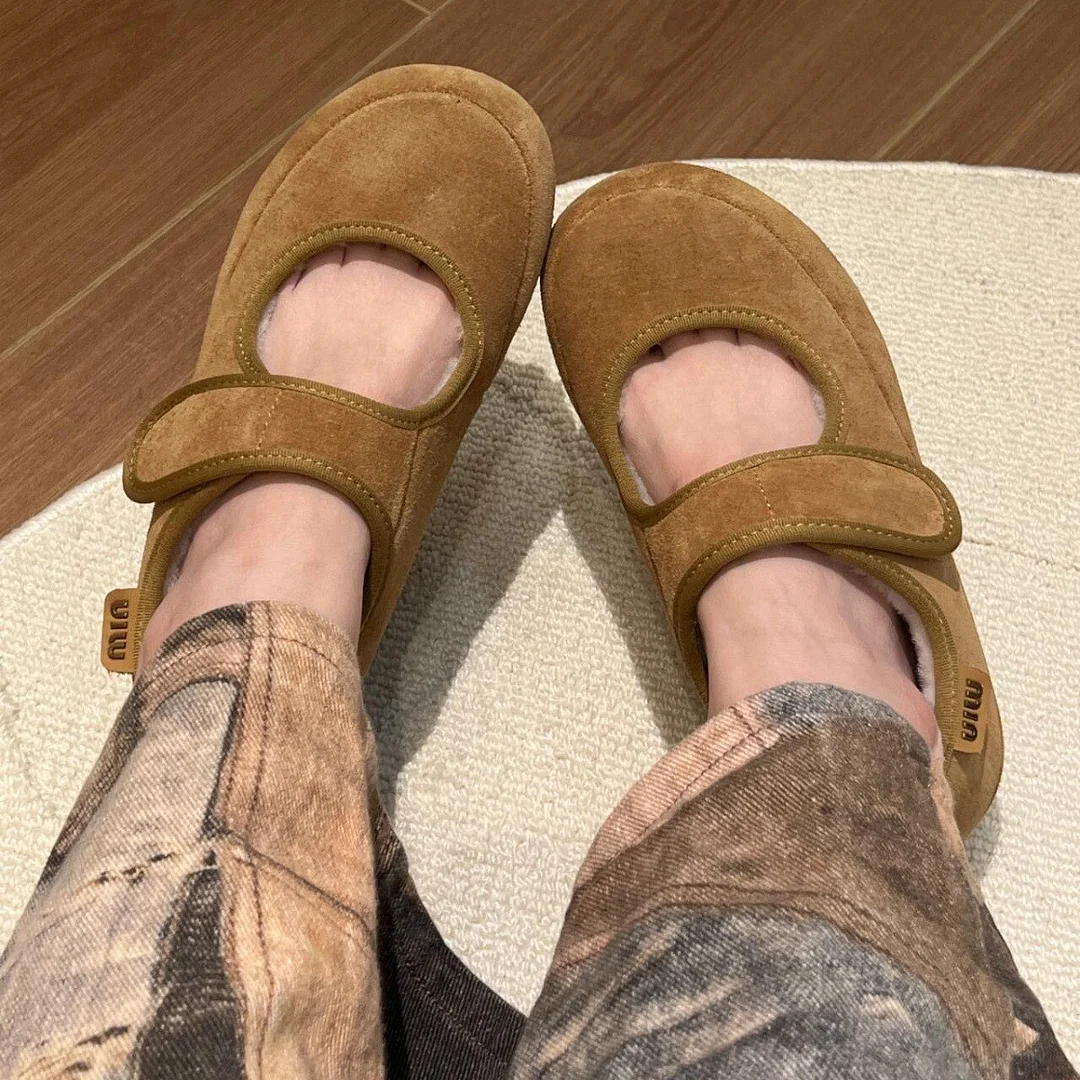 Breakj Breakj Thick Soles Of The High Mary Jane Shoes Plus Velvet Women 2025 Autumn And Winter Magic Sticker Casual Hairy Shoes