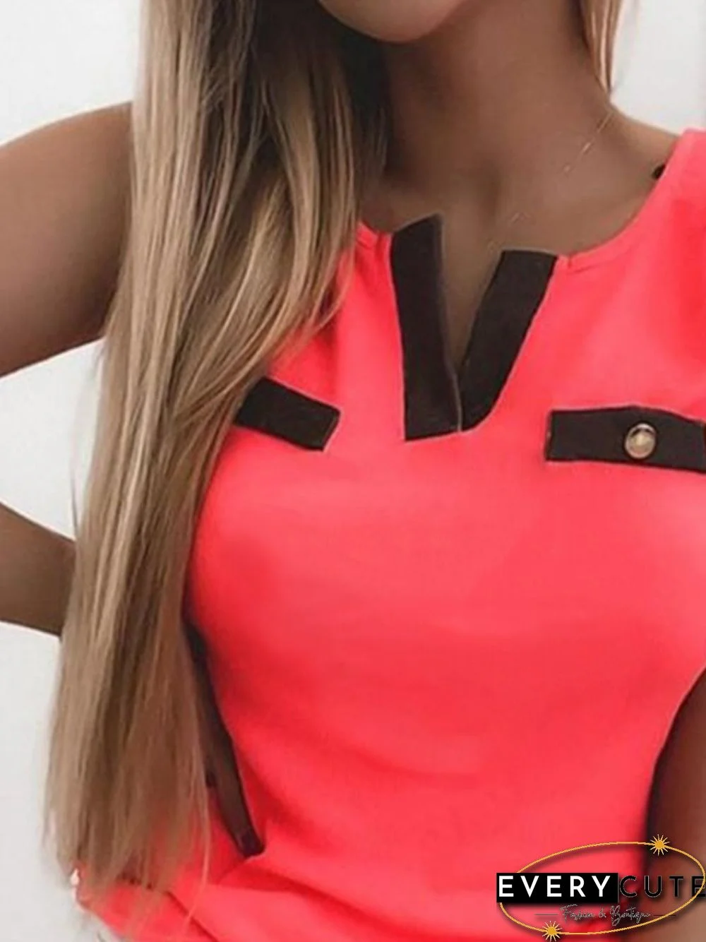 Casual Sleeveless V Neck Plus Size Knit Tank