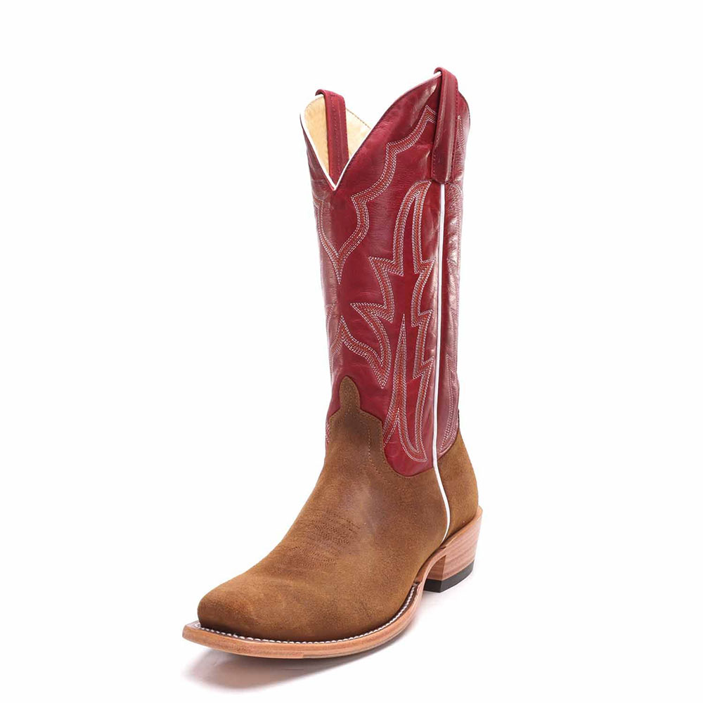 Brown & Maroon Patchwork Embroidered Square Toe Low Heel Cowgirl Boots Nicepairs