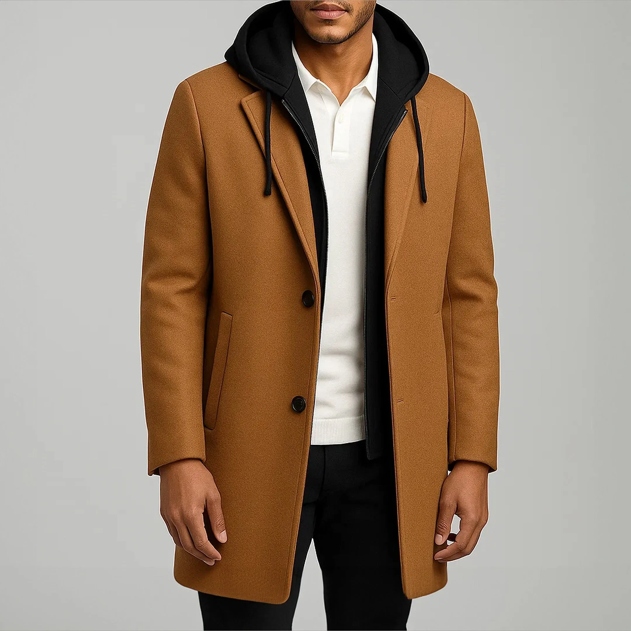 Men's Merino Wool Overcoat &ndash; Detachable Hood Winter Coat