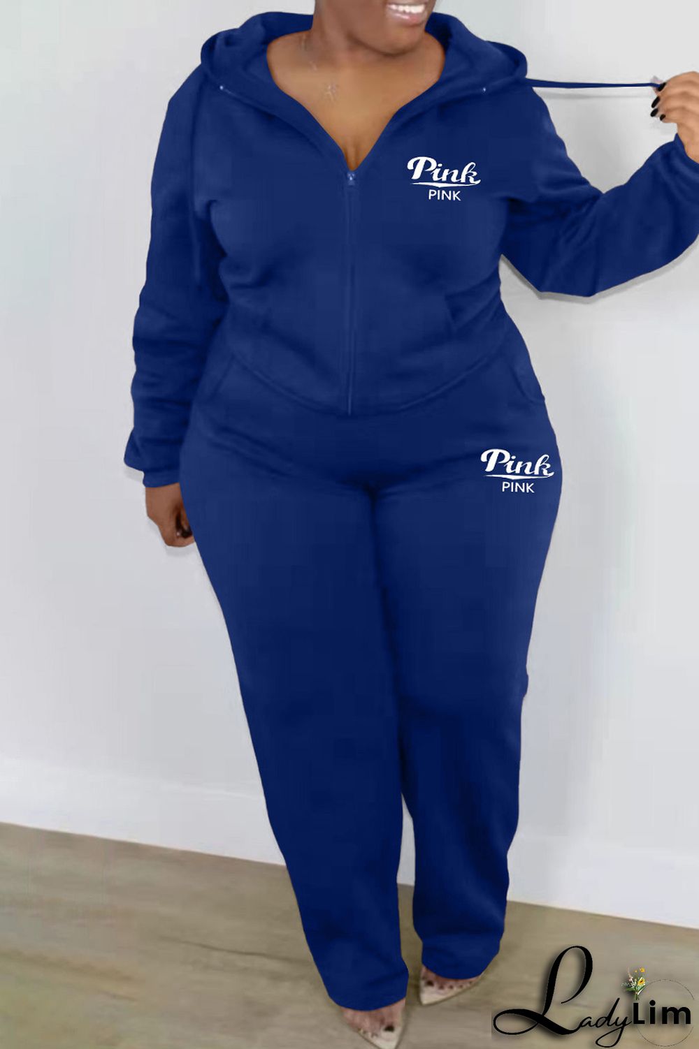 Black Fashion Casual Letter Print Basic Hooded Collar Plus Size Two Pieces