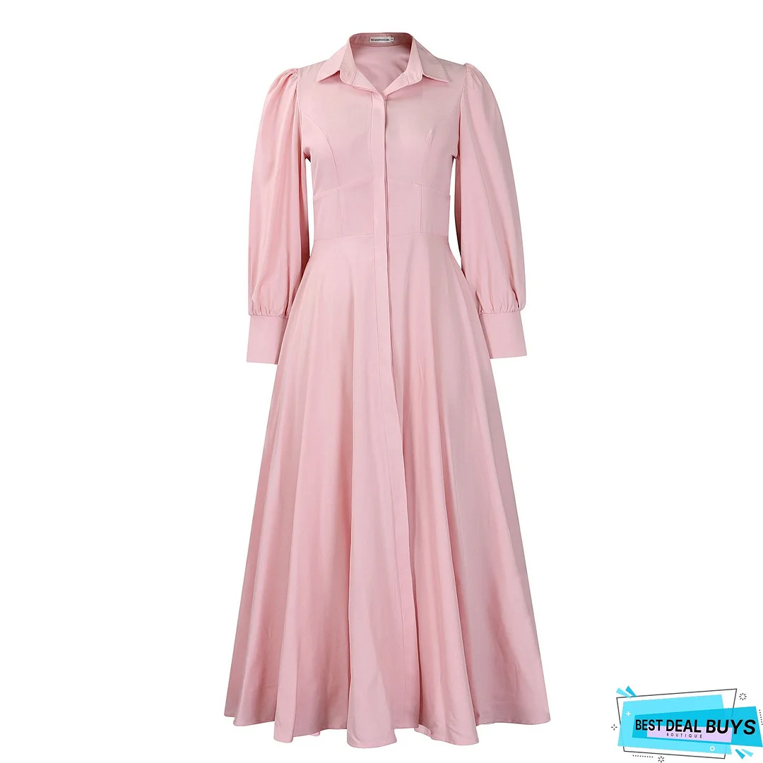 Solid Color Long Sleeve Round Neck Bow Long Skirt